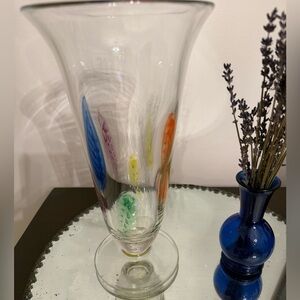 DANSK BURCHETTA 10" Flared Footed Handblown Glass Vase Multi-colored Leaves